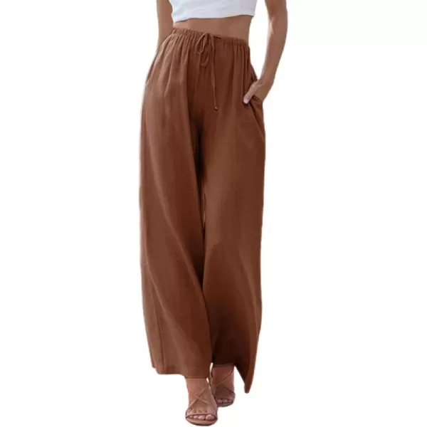 Tanming Wide Leg Linen Pants for Women Summer Flowy High Waisted Beach Palazzo Trousers