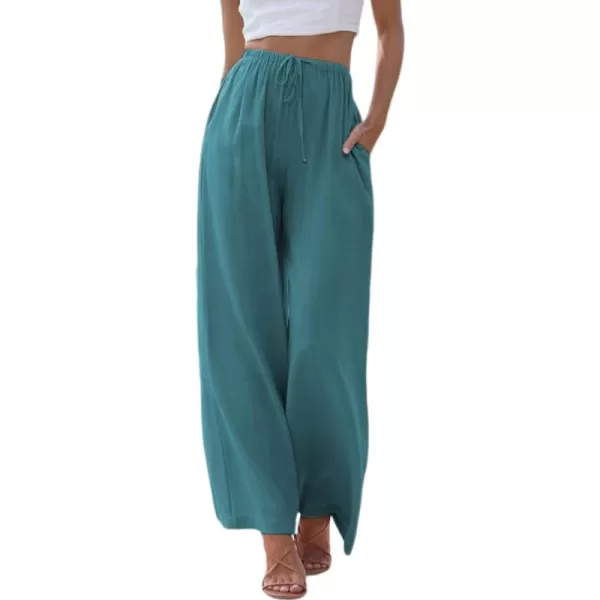 Tanming Wide Leg Linen Pants for Women Summer Flowy High Waisted Beach Palazzo Trousers