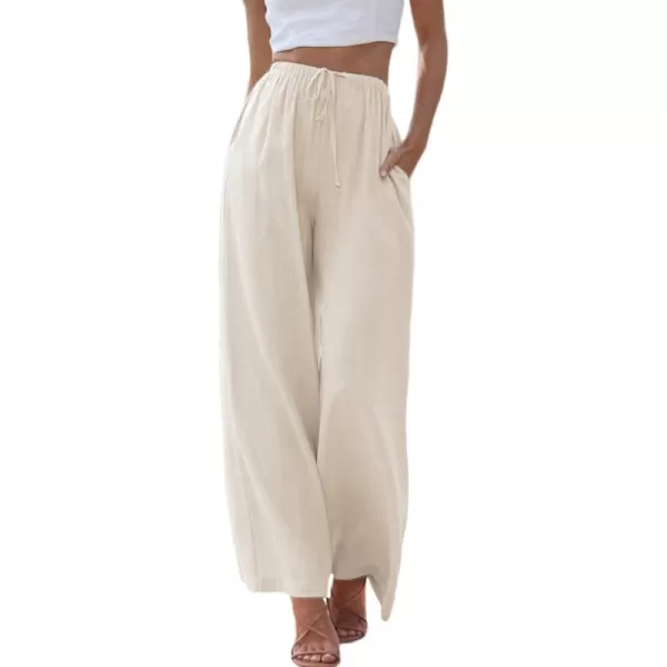 Tanming Wide Leg Linen Pants for Women Summer Flowy High Waisted Beach Palazzo Trousers