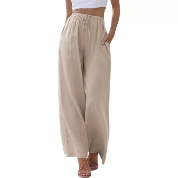 Tanming Wide Leg Linen Pants for Women Summer Flowy High Waisted Beach Palazzo Trousers