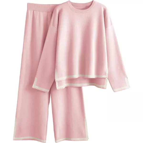 Tanming Women's 2 Piece Outfits Long Sleeve Knit Sweater Top Wide Leg Pants Lounge Sets Tracksuits