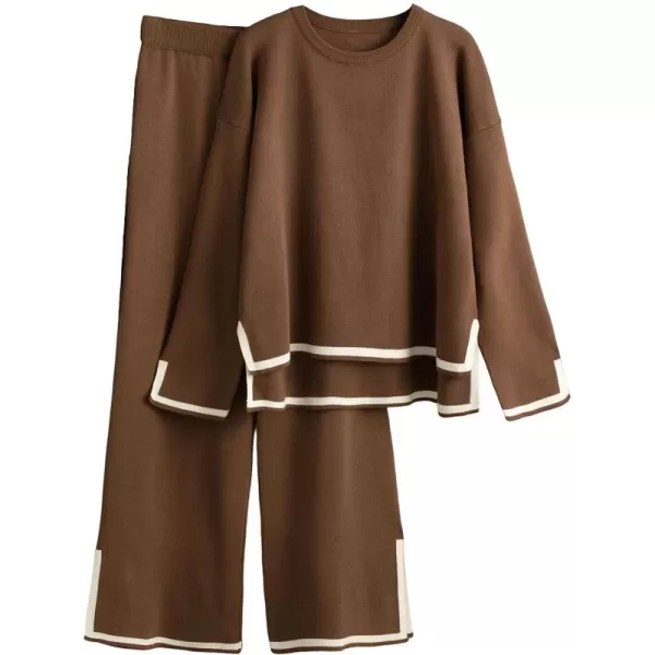 Tanming Women's 2 Piece Outfits Long Sleeve Knit Sweater Top Wide Leg Pants Lounge Sets Tracksuits