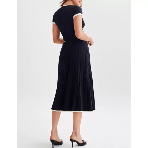 Tanming Women's Two Piece Skirt Set Casual Short Sleeve Crop Top Ribbed Knit Midi Pleated Skirt