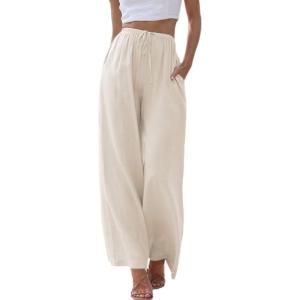 imageTanming Wide Leg Linen Pants for Women Summer Flowy High Waisted Beach Palazzo TrousersApricot