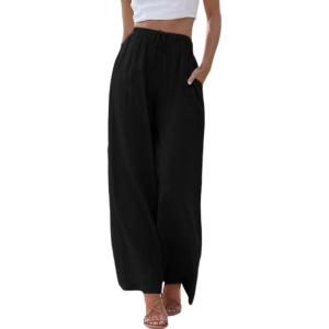 imageTanming Wide Leg Linen Pants for Women Summer Flowy High Waisted Beach Palazzo TrousersBlack