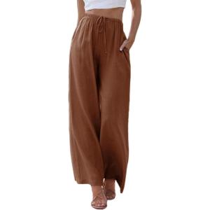 imageTanming Wide Leg Linen Pants for Women Summer Flowy High Waisted Beach Palazzo TrousersRust