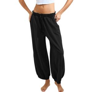 imageTanming Womens Baggy Sweatpants Barrel Leg Trousers Elastic Waisted Drawstring Lounge Joggers PantsBlack