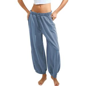 imageTanming Womens Baggy Sweatpants Barrel Leg Trousers Elastic Waisted Drawstring Lounge Joggers PantsBlue Grey