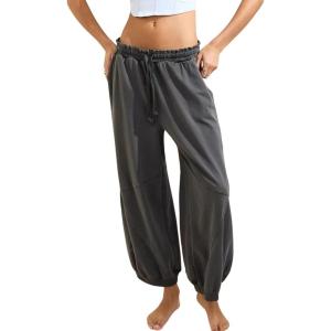 imageTanming Womens Baggy Sweatpants Barrel Leg Trousers Elastic Waisted Drawstring Lounge Joggers PantsDark Grey
