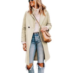 imageTanming Womens Notch Lapel Double Breasted Wool Blend Mid Long Pea Trench CoatBeige