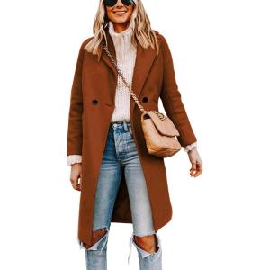 imageTanming Womens Notch Lapel Double Breasted Wool Blend Mid Long Pea Trench CoatCaramel