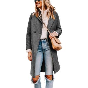 imageTanming Womens Notch Lapel Double Breasted Wool Blend Mid Long Pea Trench CoatDark Grey