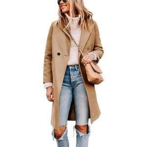 imageTanming Womens Notch Lapel Double Breasted Wool Blend Mid Long Pea Trench CoatKhaki