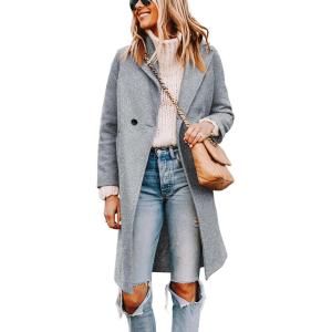 imageTanming Womens Notch Lapel Double Breasted Wool Blend Mid Long Pea Trench CoatLight Grey
