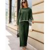 imageTanming Womens 2 Piece Outfits Long Sleeve Knit Sweater Top Wide Leg Pants Lounge Sets TracksuitsArmy Green