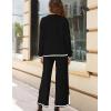 imageTanming Womens 2 Piece Outfits Long Sleeve Knit Sweater Top Wide Leg Pants Lounge Sets TracksuitsBlack