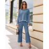 imageTanming Womens 2 Piece Outfits Long Sleeve Knit Sweater Top Wide Leg Pants Lounge Sets TracksuitsBlue