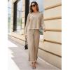 imageTanming Womens 2 Piece Outfits Long Sleeve Knit Sweater Top Wide Leg Pants Lounge Sets TracksuitsKhaki