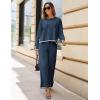 imageTanming Womens 2 Piece Outfits Long Sleeve Knit Sweater Top Wide Leg Pants Lounge Sets TracksuitsNavy