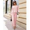 imageTanming Womens 2 Piece Outfits Long Sleeve Knit Sweater Top Wide Leg Pants Lounge Sets TracksuitsPink