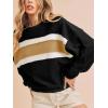 imageTanming Womens Casual Sweatshirt Crewneck Patchwork Pullover Tops Long Sleeve Color Block ShirtsBlack