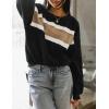 imageTanming Womens Casual Sweatshirt Crewneck Patchwork Pullover Tops Long Sleeve Color Block ShirtsBlack