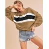 imageTanming Womens Casual Sweatshirt Crewneck Patchwork Pullover Tops Long Sleeve Color Block ShirtsKhaki