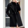imageTanming Womens Elegant Notched Collar Button Wool Blend Solid Long Pea Coat OvercoatBlack