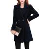 imageTanming Womens Elegant Notched Collar Button Wool Blend Solid Long Pea Coat OvercoatBlack