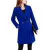 imageTanming Womens Elegant Notched Collar Button Wool Blend Solid Long Pea Coat OvercoatBlue