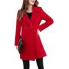 imageTanming Womens Elegant Notched Collar Button Wool Blend Solid Long Pea Coat OvercoatRed