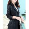 imageTanming Womens Fashion Lapel Double Breasted Lambskin Leather Mid Long Jacket CoatBlack