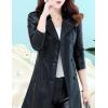 imageTanming Womens Fashion Lapel Double Breasted Lambskin Leather Mid Long Jacket CoatBlack