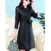 imageTanming Womens Fashion Lapel Double Breasted Lambskin Leather Mid Long Jacket CoatBlack
