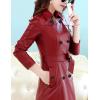 imageTanming Womens Fashion Lapel Double Breasted Lambskin Leather Mid Long Jacket CoatWine Red