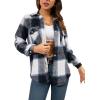 imageTanming Womens Flannel Plaid Shacket Wool Blend Button Down Shirt Fall Fashion JacketBlue