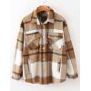 imageTanming Womens Flannel Plaid Shacket Wool Blend Button Down Shirt Fall Fashion JacketKhaki