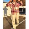 imageTanming Womens Flannel Plaid Shacket Wool Blend Button Down Shirt Fall Fashion JacketPink