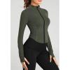 imageTanming Womens Full Zip Seamless Workout Jacket Running Yoga Slim Fit Track JacketArmy Green