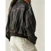 imageTanming Womens Leather Jacket Fall Fashion Motorcycle Biker Bomber Jacket Zip Up Winter Coat OuterwearBlack