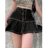 imageTanming Womens Pleated Jean Skirt Casual ALine Ruffle Y2K Mini Denim SkirtBlack