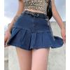 imageTanming Womens Pleated Jean Skirt Casual ALine Ruffle Y2K Mini Denim SkirtBlue