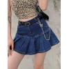 imageTanming Womens Pleated Jean Skirt Casual ALine Ruffle Y2K Mini Denim SkirtBlue