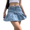 imageTanming Womens Pleated Jean Skirt Casual ALine Ruffle Y2K Mini Denim SkirtLight Blue