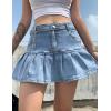 imageTanming Womens Pleated Jean Skirt Casual ALine Ruffle Y2K Mini Denim SkirtLight Blue