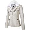 imageTanming Womens Removable Hooded Faux Leather JacketsCream White