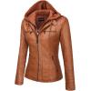 imageTanming Womens Removable Hooded Faux Leather JacketsLightbrown