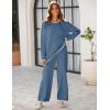 imageTanming Womens Sweater Sets 2 Piece Outfits Knitted Pullover Jumper and Wide Leg Pants TracksuitBlue