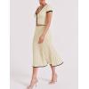imageTanming Womens Two Piece Skirt Set Casual Short Sleeve Crop Top Ribbed Knit Midi Pleated SkirtBeige