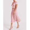 imageTanming Womens Two Piece Skirt Set Casual Short Sleeve Crop Top Ribbed Knit Midi Pleated SkirtPink